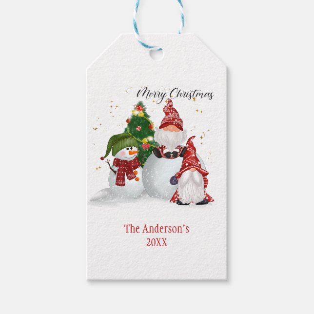 Personliga Snögubbar Tomte Jul  Presentetikett (Framsidan)