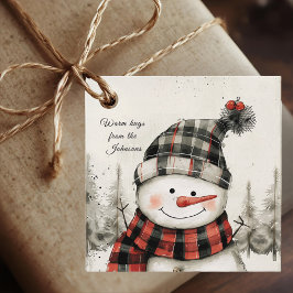 Personliga Snömannen Plaid Julpresentkort Gåvor Etiketter