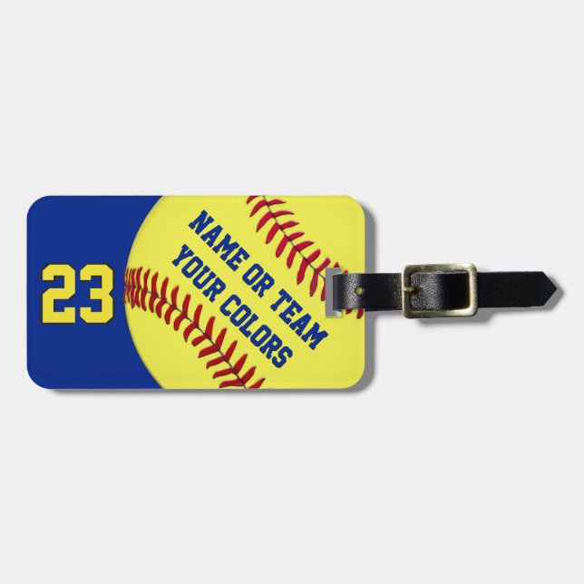 Personliga Softboll Bag Tags, Din TEXT, FÄRGER Bagagebricka (Horisontell Framsida)