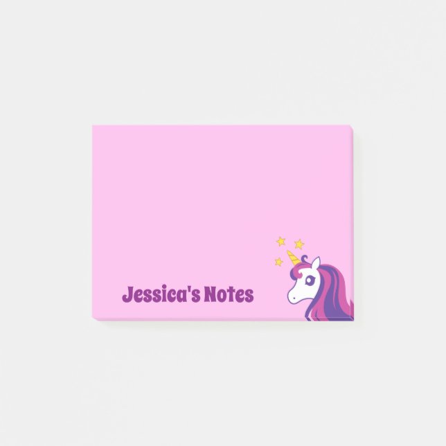 Personliga söta enhörning rosa Post-it®-lappar Post-it Block (Framsida)