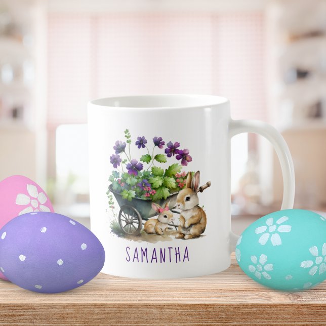 Personliga söta kaniner tjej påsk kaffemugg (Personalized Cute Bunnies Girl Easter Coffee Mug)