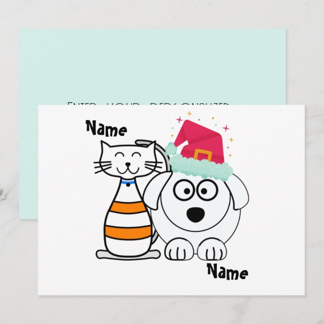 Personliga söta katt- och hundvänner  julkort (Fram/baksida)