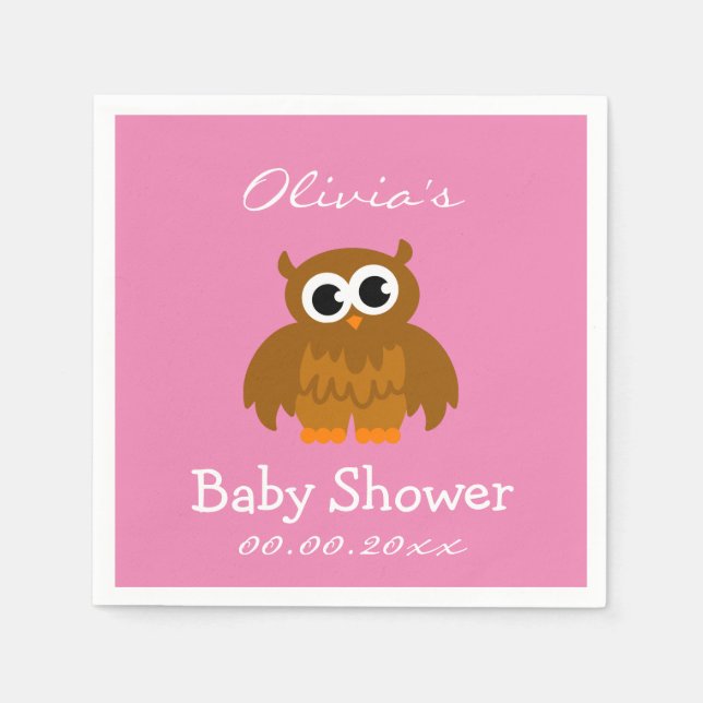 Personliga söta uggla rosa babyshowernappar pappersservett (Framsidan)