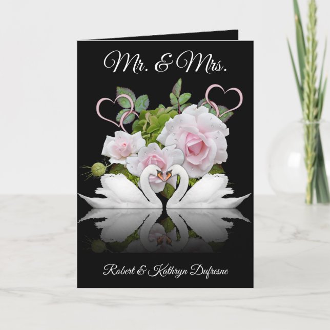 Personliga svanar bröllop/årsdag kort (Framsida)