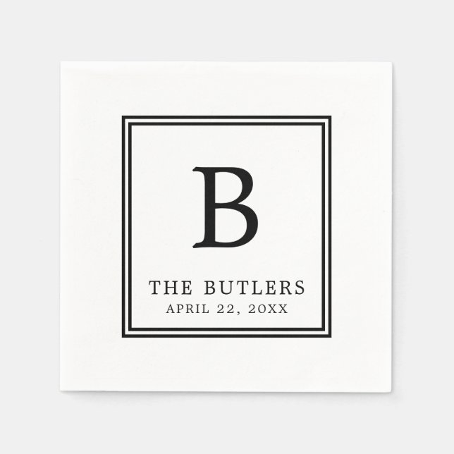 Personliga svarta och vita bröllopsservetter i pap pappersservett (Framsidan)