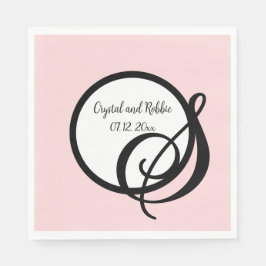 Personliga svarta rosa monogram-pappersservetter pappersservett
