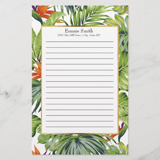 Personliga tropiska blad Orange blommor Brevpapper (Framsida)