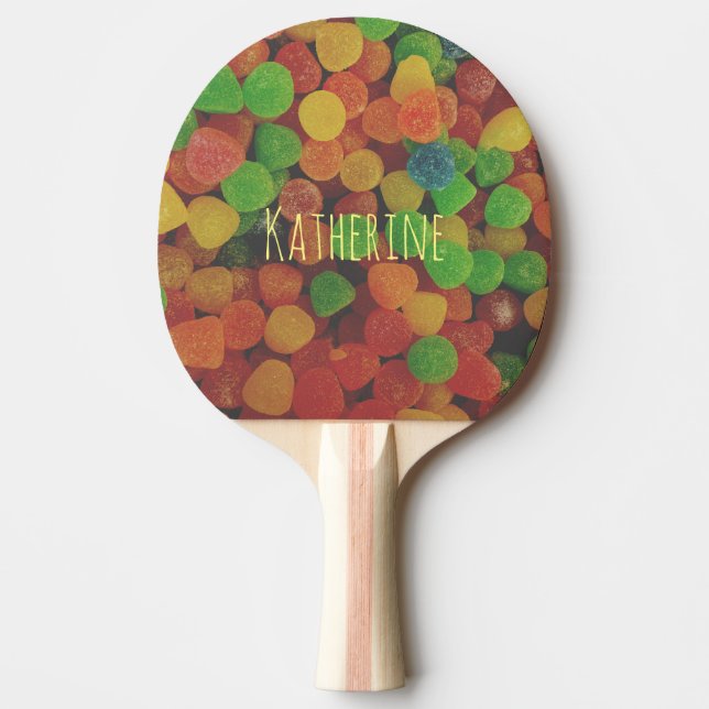 Personliga tuggdroppar godis pingisracket (Framsidan)