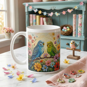 Personliga vackra blå och gröna parakiter kaffemugg