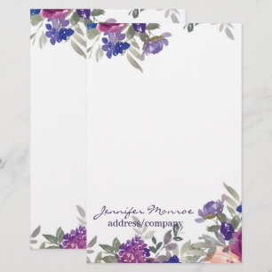 Personliga vattenfärgblommor i rosa och lila brevpapper