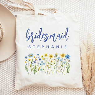 Personliga vildblommor Blå Script Brudtjänsteflick Tygkasse