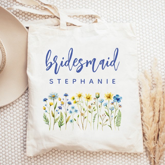 Personliga vildblommor Blå Script Brudtjänsteflick Tygkasse (Skapare uppladdad)