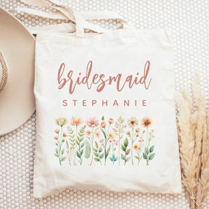 Personliga vildblommor Rose Script Brudtärna Tygkasse