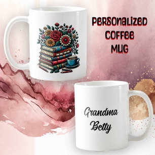 Personliga vintageböcker, kaffe och blommor kaffemugg