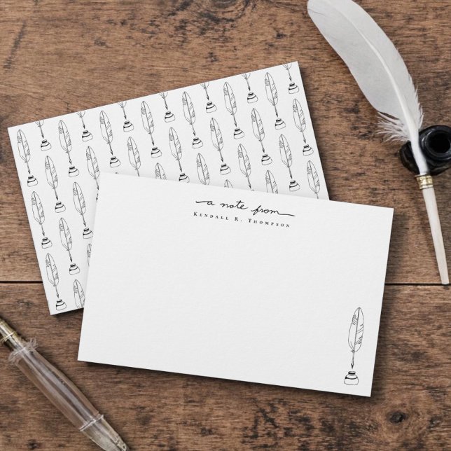 Personliga vykort Quill & Ink Pappersvaror Brevpapper (Personalized "a note from" handwritten script feather quills and ink, writer's stationery.)