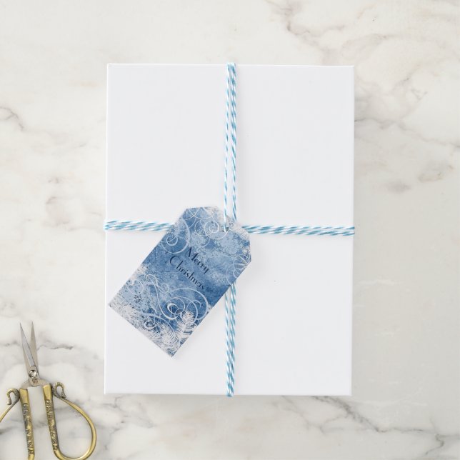Personliga WHITE CHRISTMAS Frosty Blue presentkort Presentetikett (With Twine)