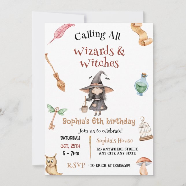 Personliga Witches Hallowee Castle Wizardry Birthd Inbjudningar (Framsida)