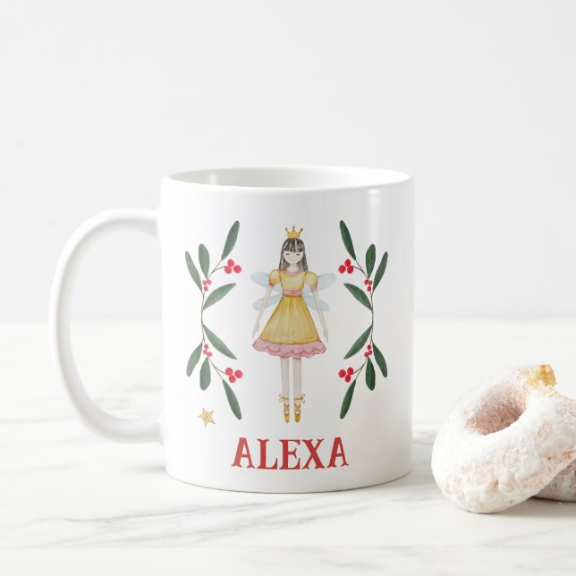 Personligad botanisk söt ballerina jul kaffemugg (Med munk)