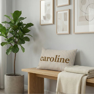 Personligad Brun Namn Retro Pastell Randig Lumbarkudde