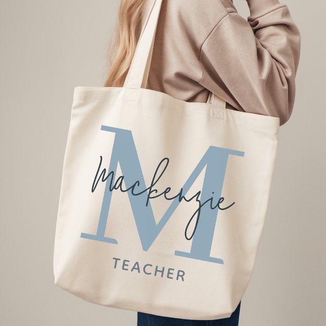 Personligad dammig blå handväskaspresent för lärar tygkasse (Personalized Tote Bag for Couples Anniversary Gift, Teachers, Students, Employees or Coworkers)