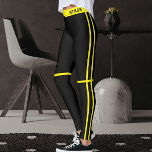 Personligad Ljust Gul Svarta Ränder Husdjursmamma Leggings