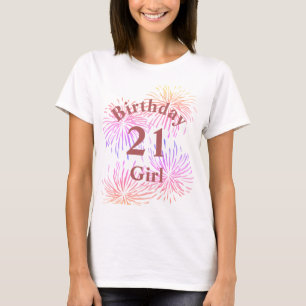 Personligad rosa fyrverkerier 21-års födelsedagsfl t shirt