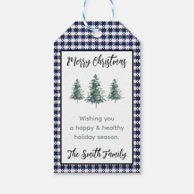 Personligad rutig flanell, julgran presentetikett (Framsidan)