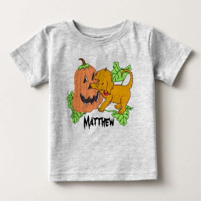 Personligad söta Halloween-pumpa och valp Tee Shirt (Framsida)