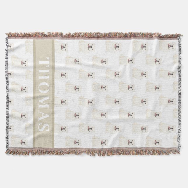 Personligad vit engelsk bulldog filt (Framsidan)