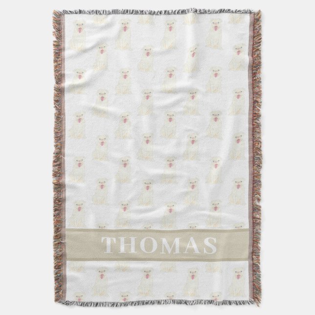 Personligadad Mops (Vit)  Filt (Framsidan Vertikal)