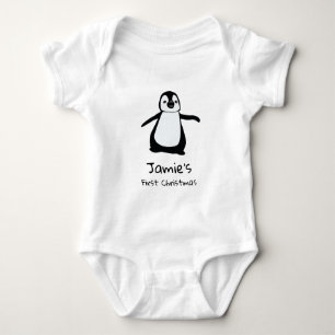 Personligbaby gullig pingvin för första jul t shirt