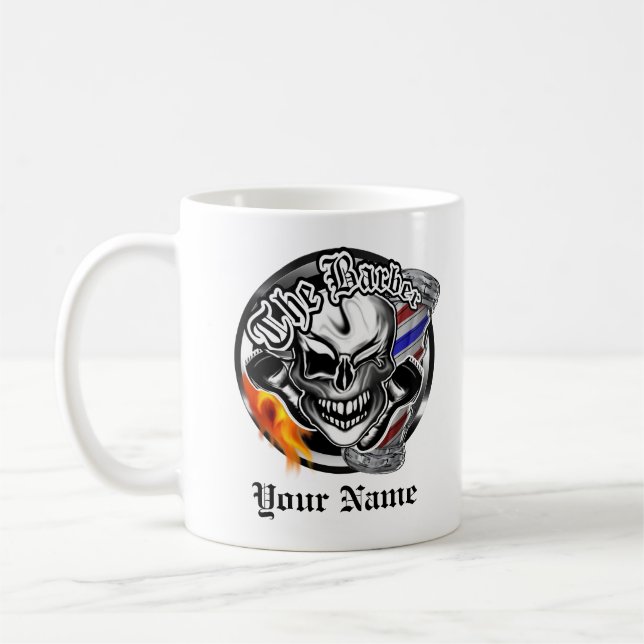 Personligbarberareskalle med den flammande kaffemugg (Vänster)