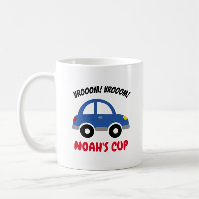 Personligbarnmugg med den gulliga leksakbilen för kaffemugg (Vänster)