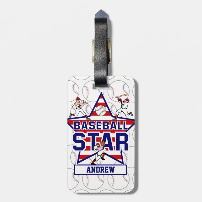 Personligbaseballstjärna och randar bagagebricka (Baksidan Lodrät)