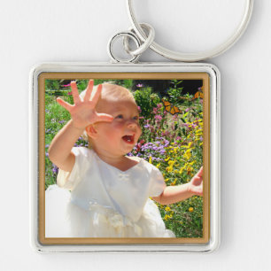 Personligbild Keychains med DITT FOTO Fyrkantig Silverfärgad Nyckelring