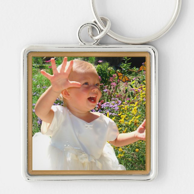 Personligbild Keychains med DITT FOTO Fyrkantig Silverfärgad Nyckelring (Framsidan)
