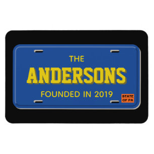 Personligblått och guldregistreringsskylt magnet