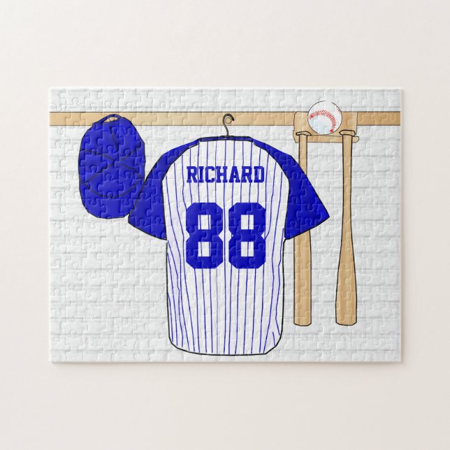 Personligblått- och vitbaseball Jersey Pussel (Horisontell)