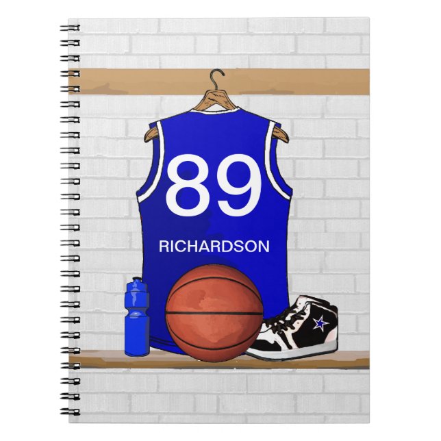 Personligblått- och vitbasket Jersey Anteckningsbok (Framsidan)