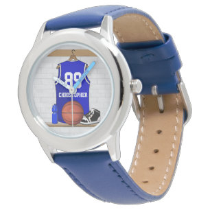 Personligblått- och vitbasket Jersey Armbandsur