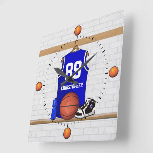 Personligblått- och vitbasket Jersey Fyrkantig Klocka