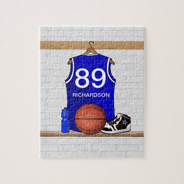 Personligblått- och vitbasket Jersey Pussel (Vertikal)