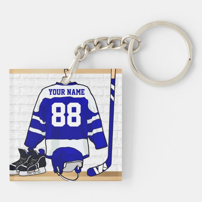 Personligblått- och vitishockey Jersey (Baksidan)