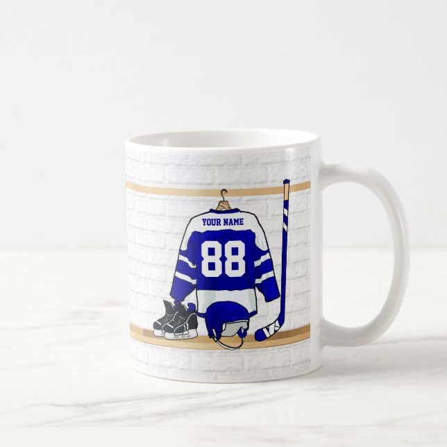 Personligblått- och vitishockey Jersey Kaffemugg (Höger)