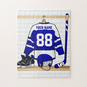 Personligblått- och vitishockey Jersey Pussel