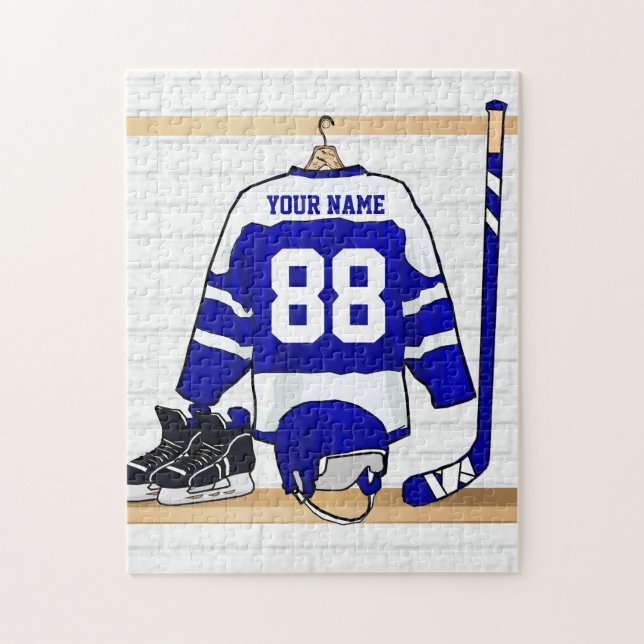 Personligblått- och vitishockey Jersey Pussel (Vertikal)