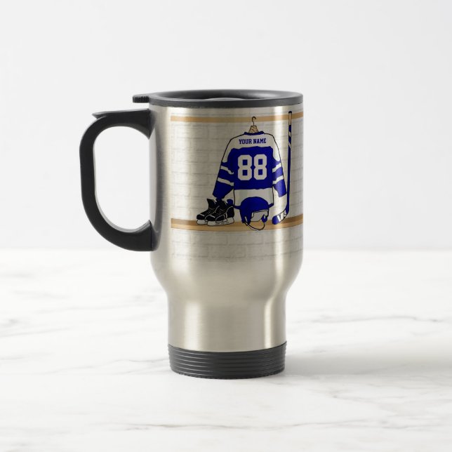 Personligblått- och vitishockey Jersey Resemugg (Vänster)