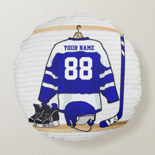 Personligblått- och vitishockey Jersey Rund Kudde