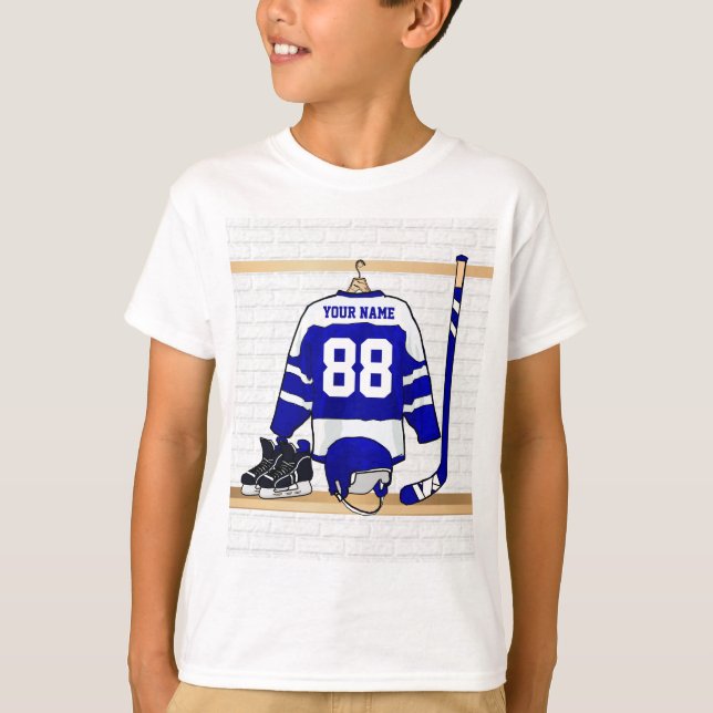 Personligblått- och vitishockey Jersey T-shirt (Framsida)