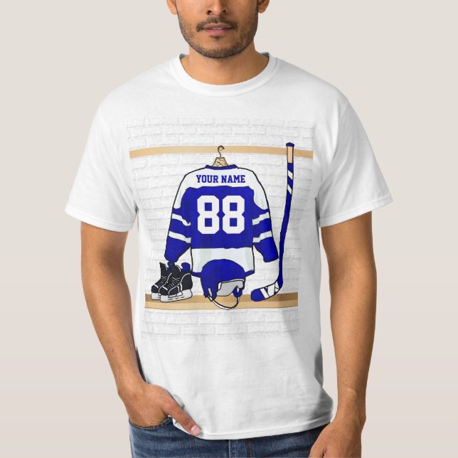 Personligblått- och vitishockey Jersey Tee (Framsida)